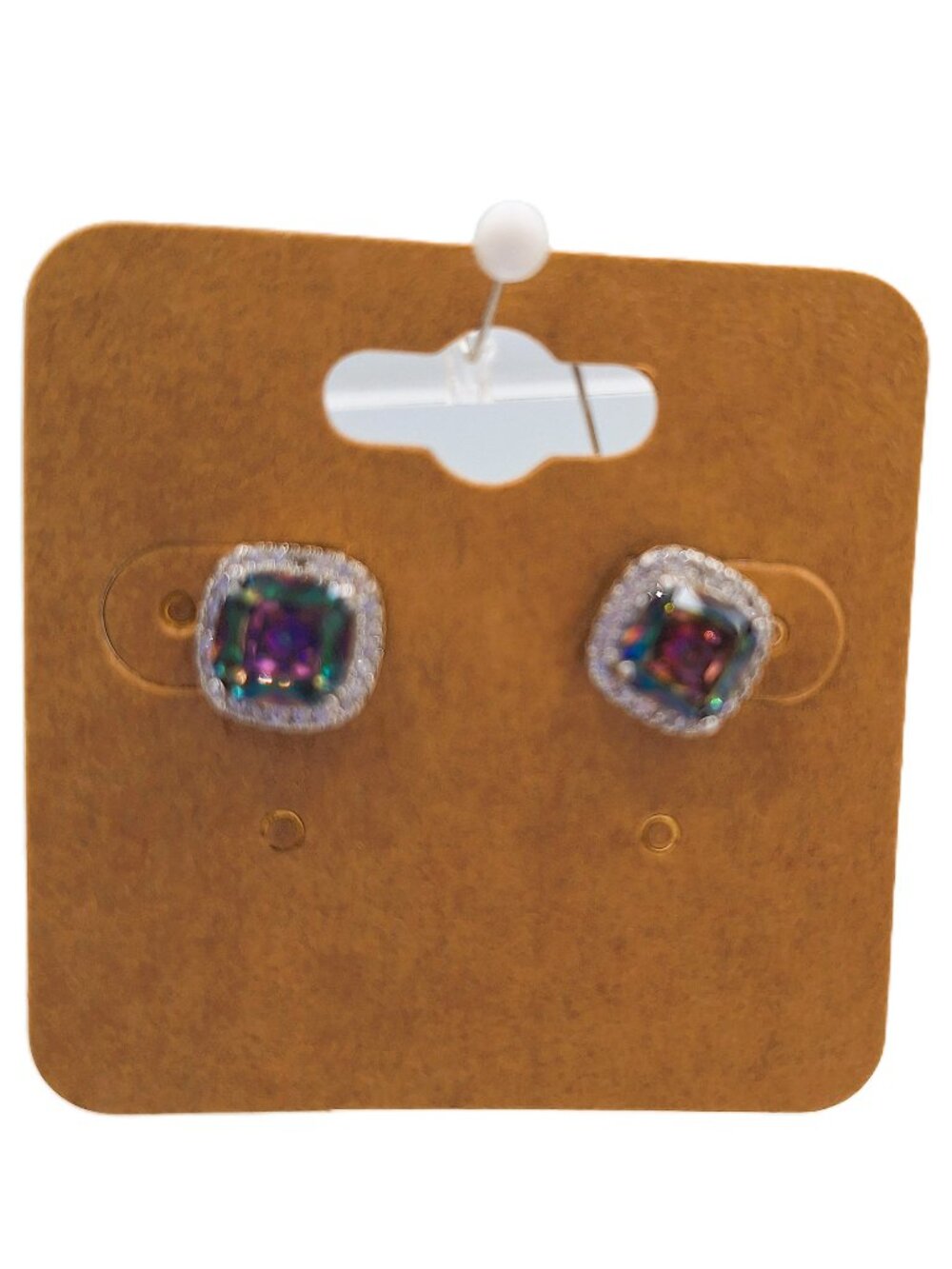 cushion-cut halo iridescent gem stud earrings